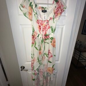 Floral Maxi Dress with Pink and Green Accents